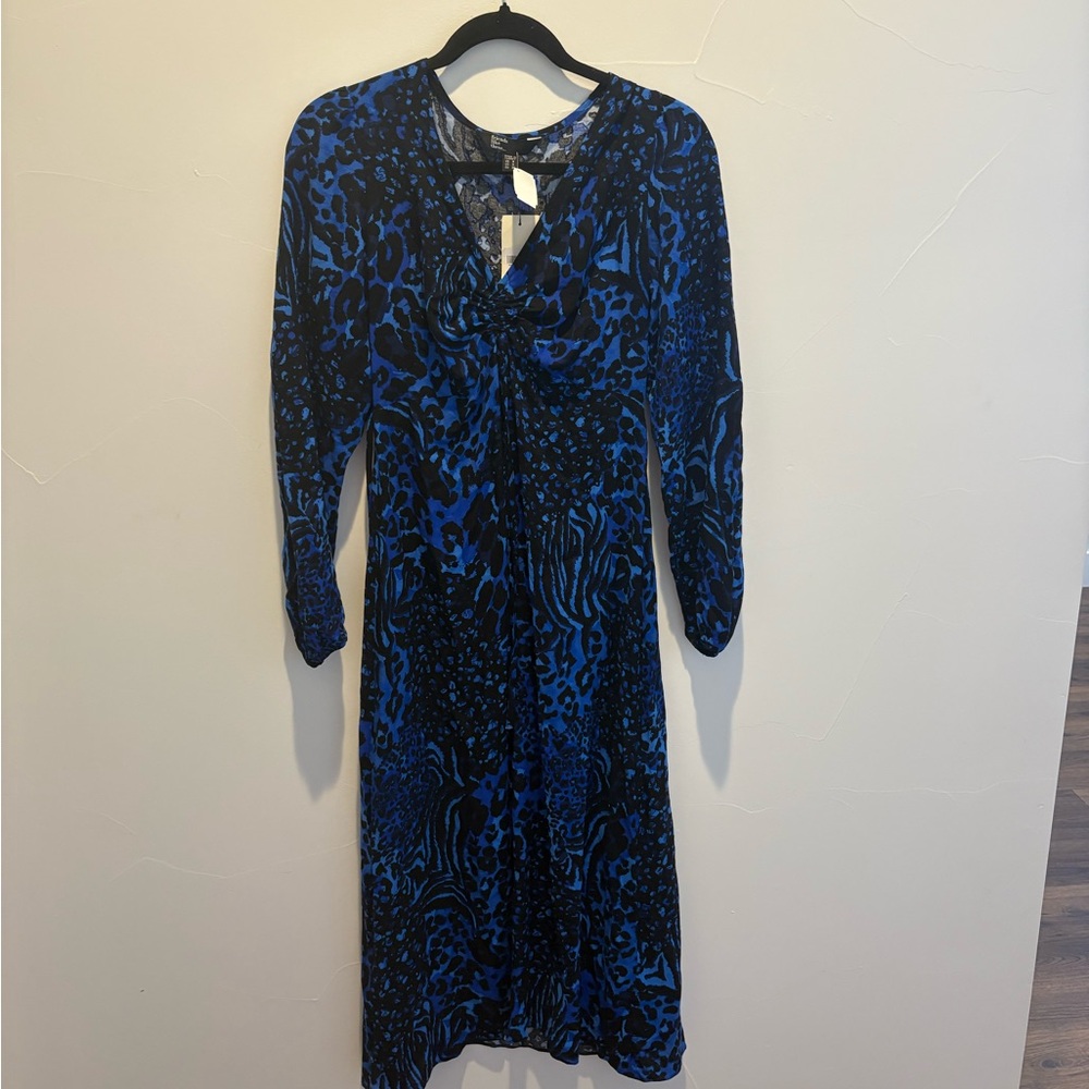 Stylish Long Sleeve Blue and Black Dress